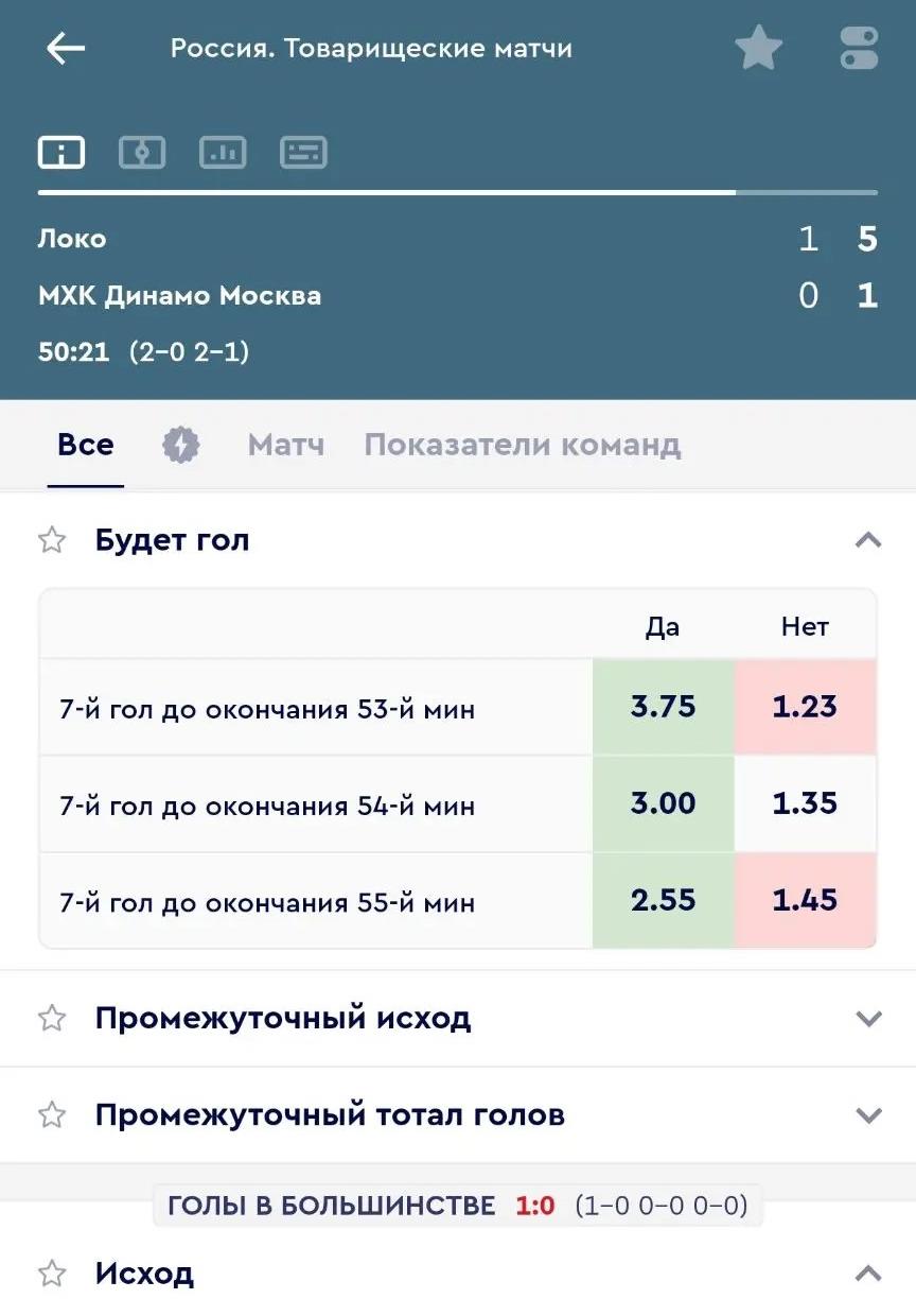Ставки на голы в большинстве в хоккейном Live Фонбет