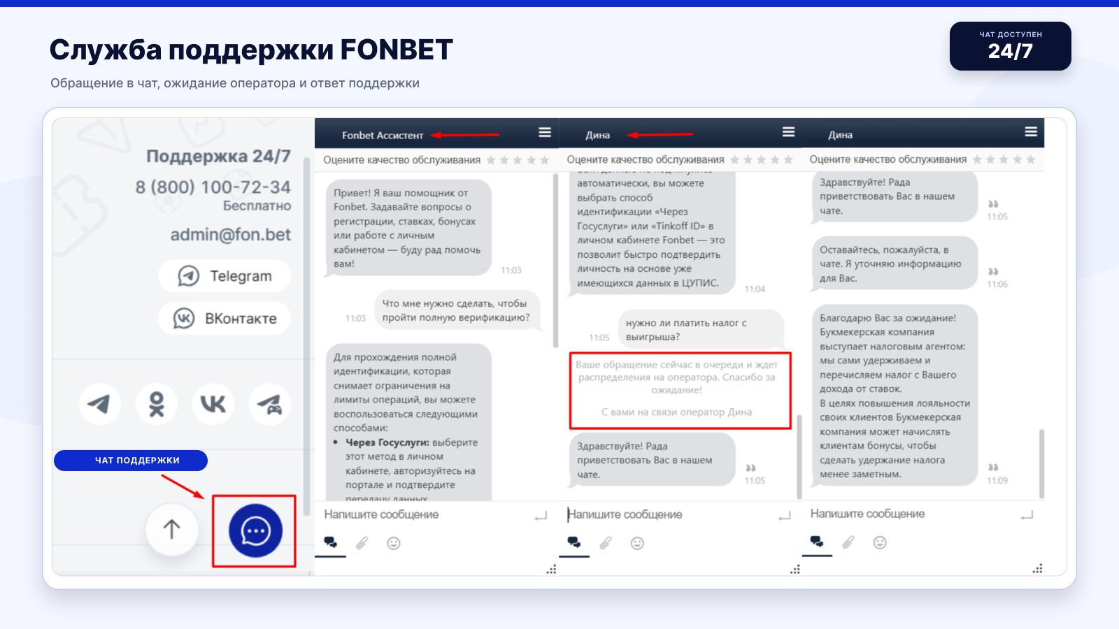 Служба поддержки Фонбет