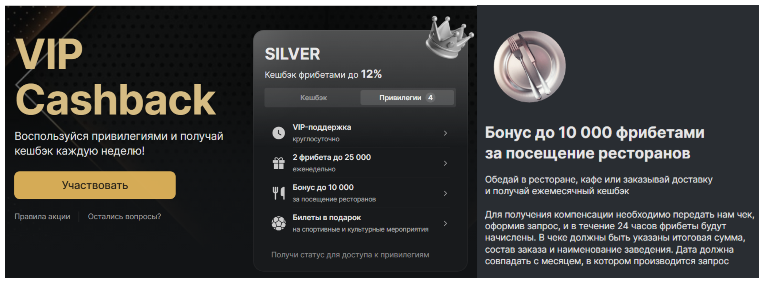 Ресторанный бонус Фонбет для статуса Silver