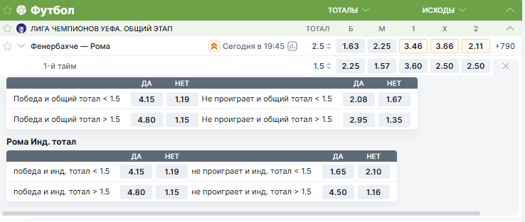 Рынки первого тайма в футболе Фонбет