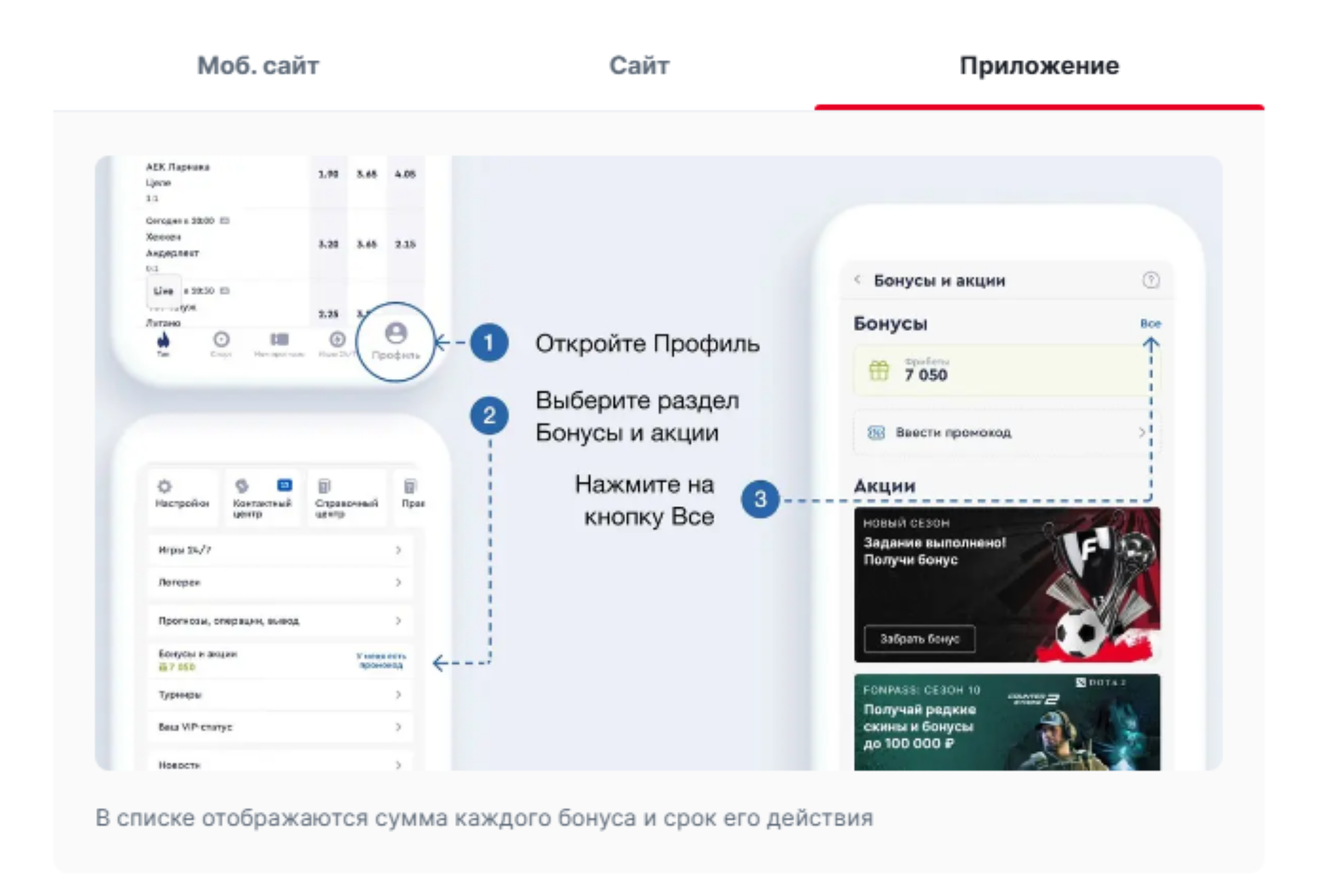Бонусы и промокоды в приложении Фонбет